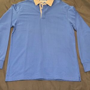 Men's Long-Sleeve Polo Shirt in Light Blue with Contrast Collar